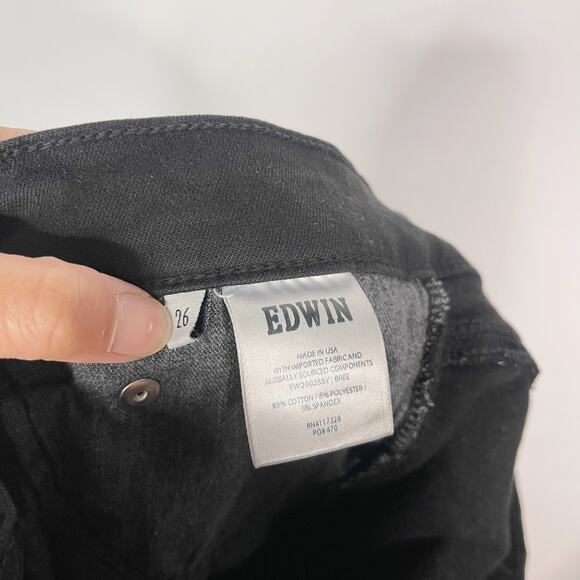 Edwin Womens 26 Black Bree Slim Skinny Jean Raw Fray Hem Mid Rise Cotton Stretch - Picture 8 of 11